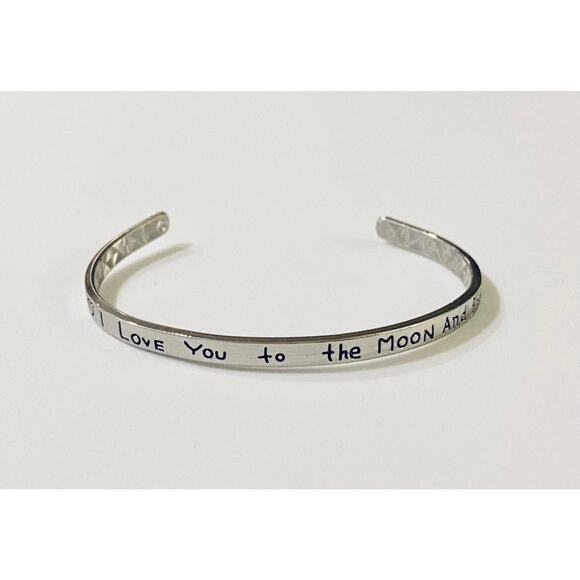 I Love You to the moon and back silver Cuff Bracelet - Picture 1 of 1